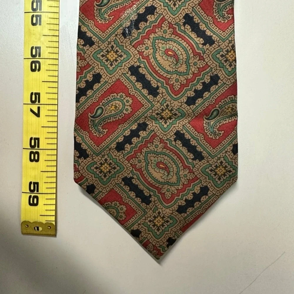 Polo Ralph Lauren Silk Tie Red Green Paisley Medallion Geometric Made by Hand